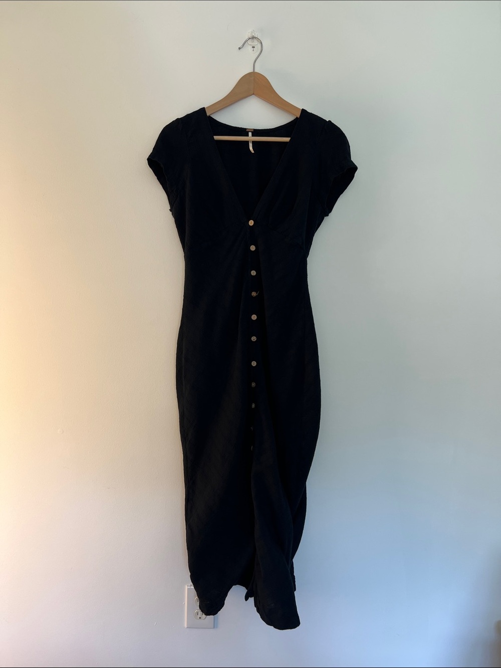 free people black button front maxi dress, size small